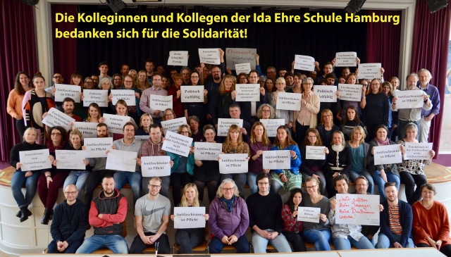 Die Kolleginnen und Kollegen der Ida Ehre Schule bedanken sich für die Solidarität!