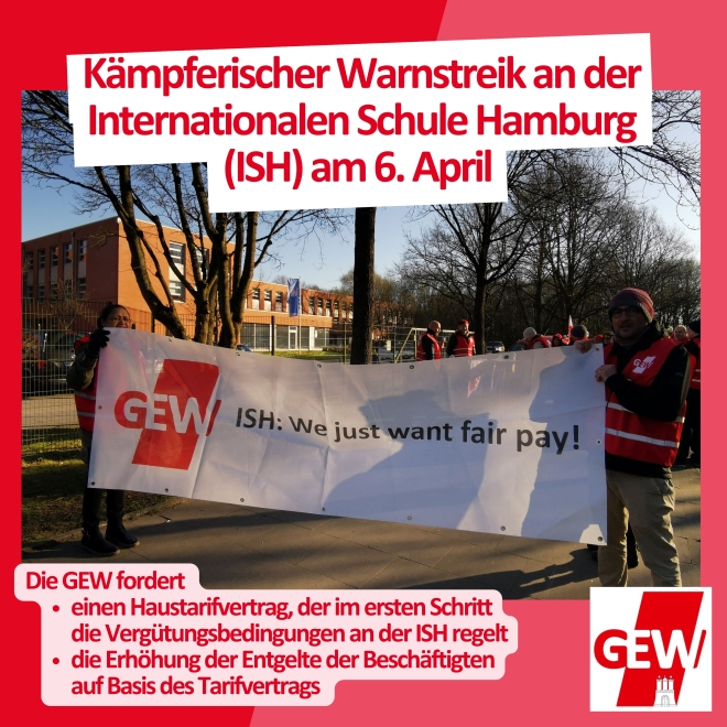 Kämpferischer Warnstreik an der Internationalen Schule Hamburg (ISH) am 6. April 